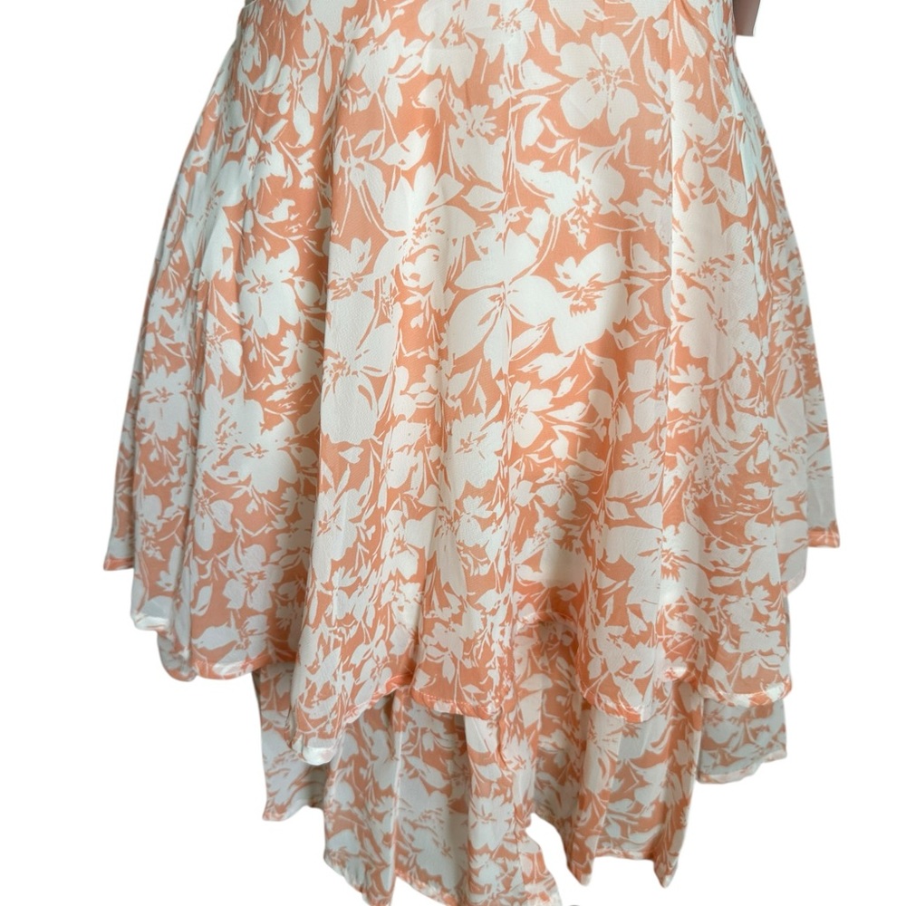 Japna Peach Floral Print V-Neck Tiered Ruffle Hem Sleeveless Dress Size M NWT - Picture 17 of 17